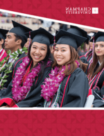 front cover of brochure with a female student in graduation regalia